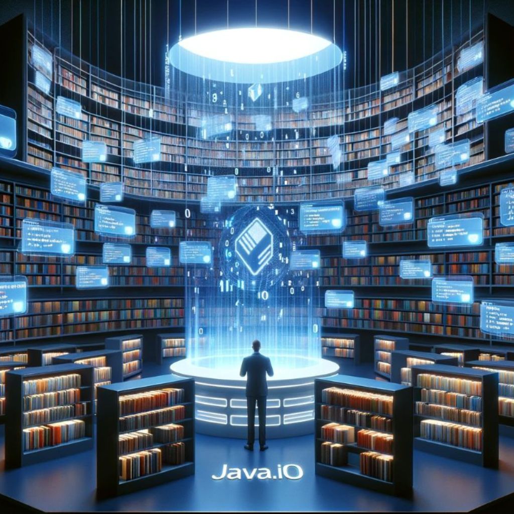 A digital artwork displaying an abstract interpretation of file handling in Java.