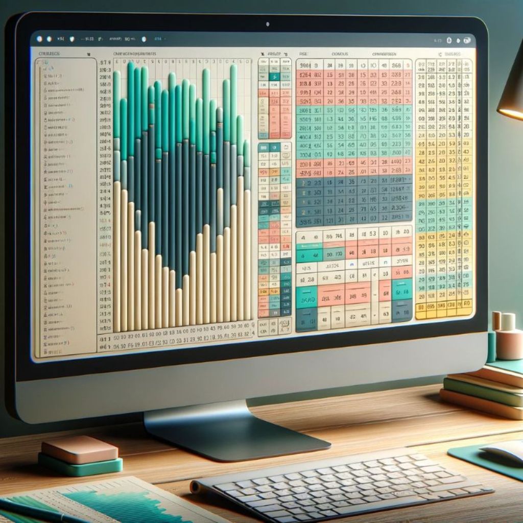 An image depicting a stylish computer screen displaying a large data table