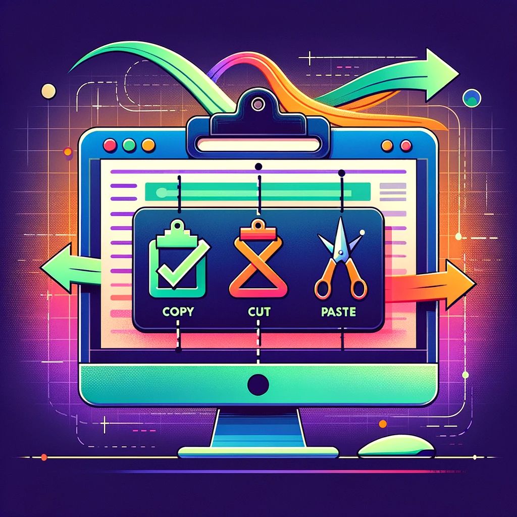 Create a visually engaging infographic-style image depicting the functionalities of clipboard operations within a web browser.